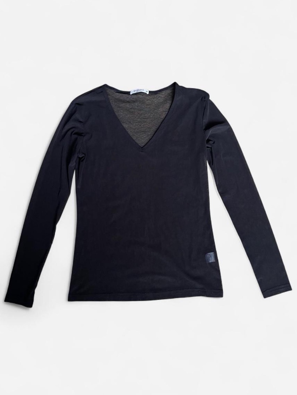Mangopop Black V Neck Mesh Longsleeve Top Medium